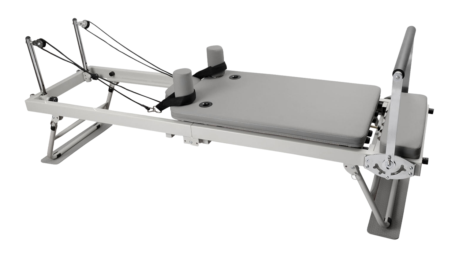 A full side view of the PROTRAIN Reformer Pilates Device with Headrest