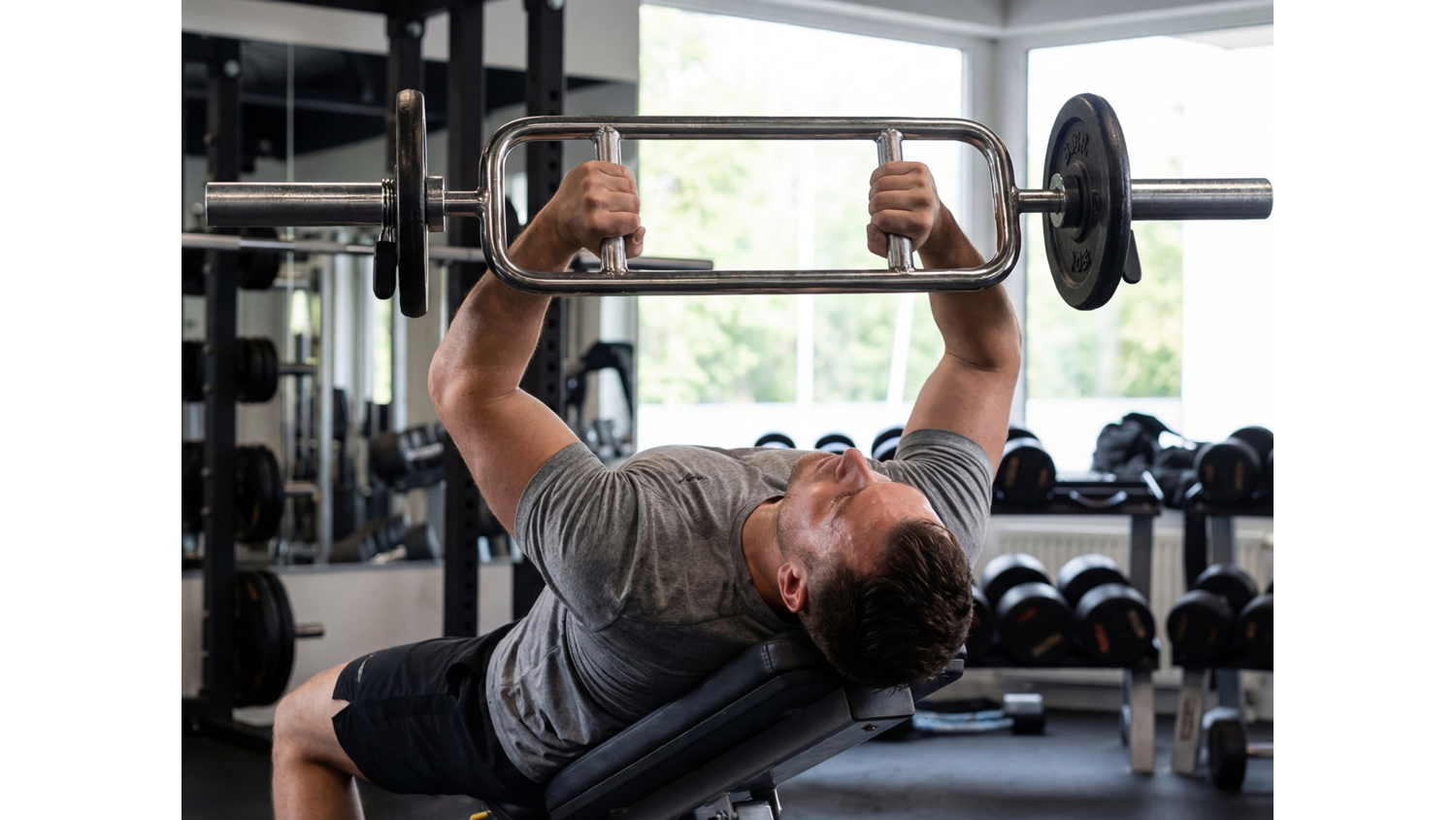 PROTRAIN Solid Olympic Tricep Bar with Spring Collars