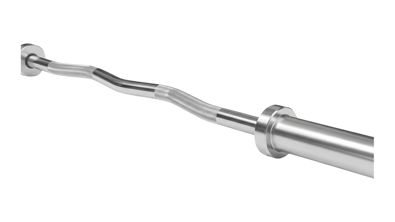 Close-up of a PROTRAIN Olympic Curl Bar with collars and knurled grips