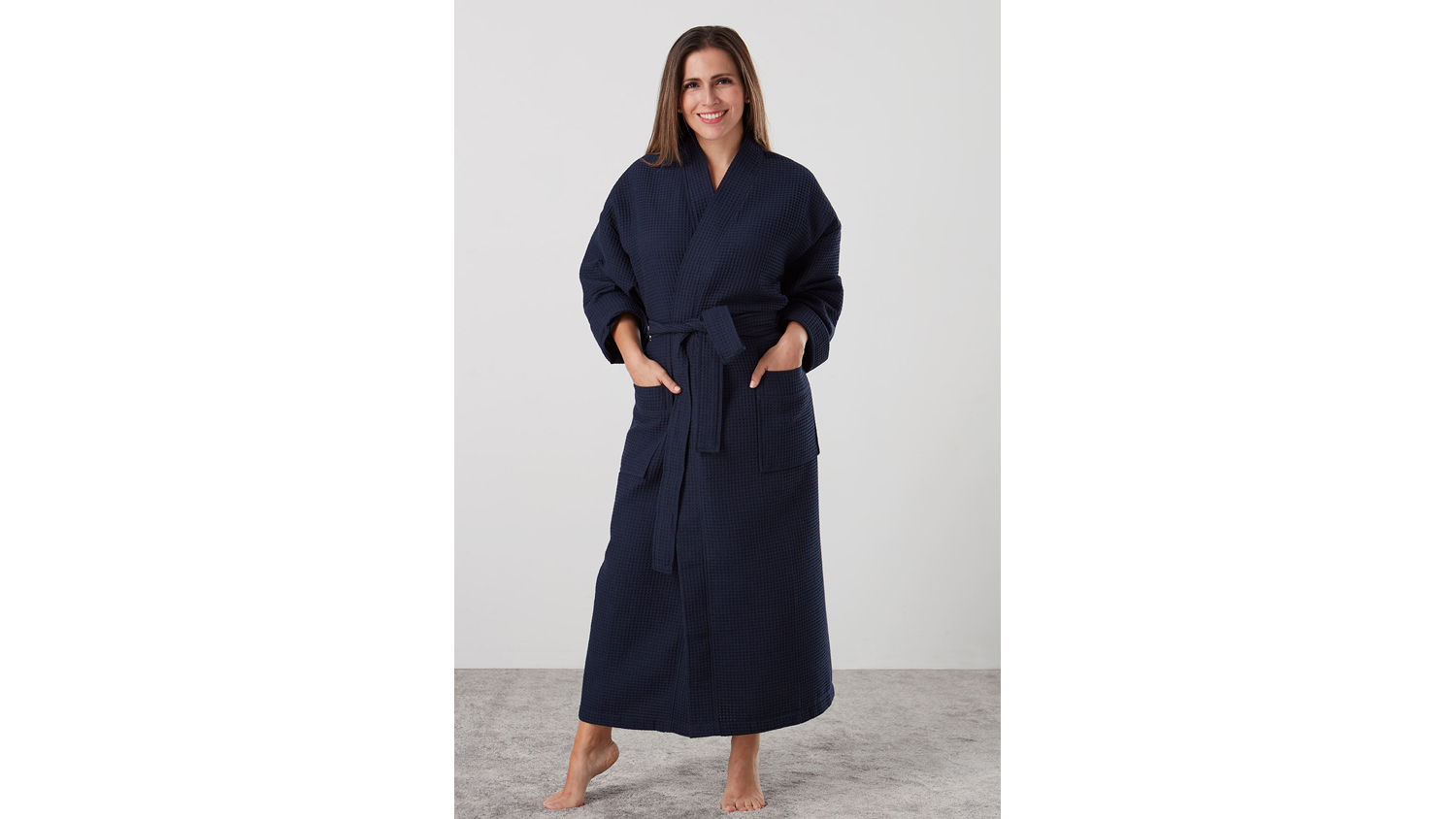 Baksana Waffle Bath Robe - Navy Blue, One Size