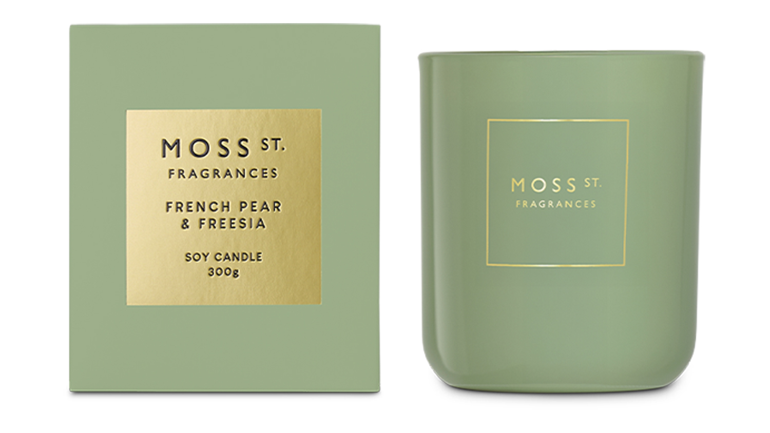 A Moss St. 300g Scented Soy Candle in French Pear & Freesia blend