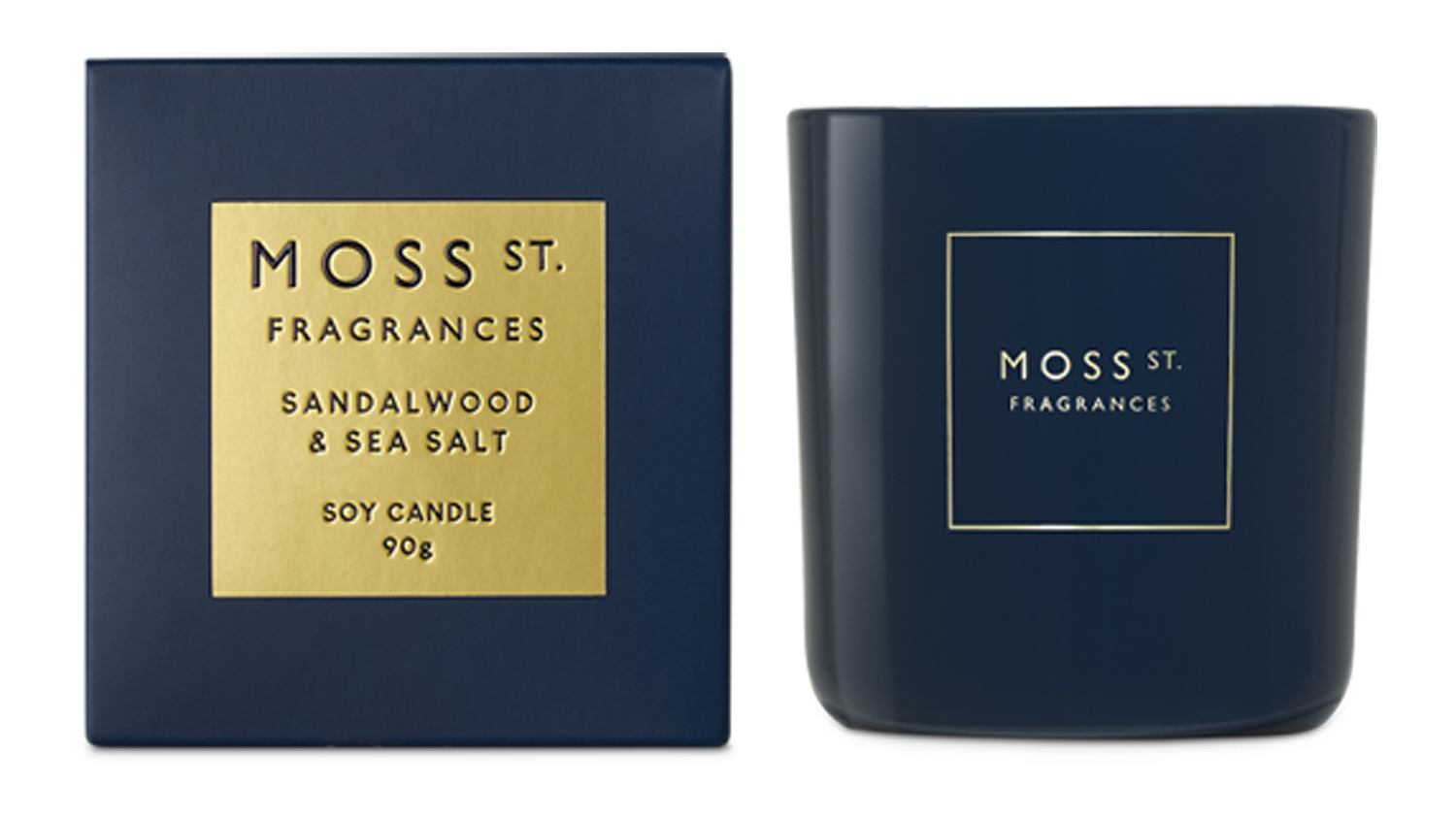 A Moss St. 90g Scented Soy Candle in Sandalwood & Sea Salt blend