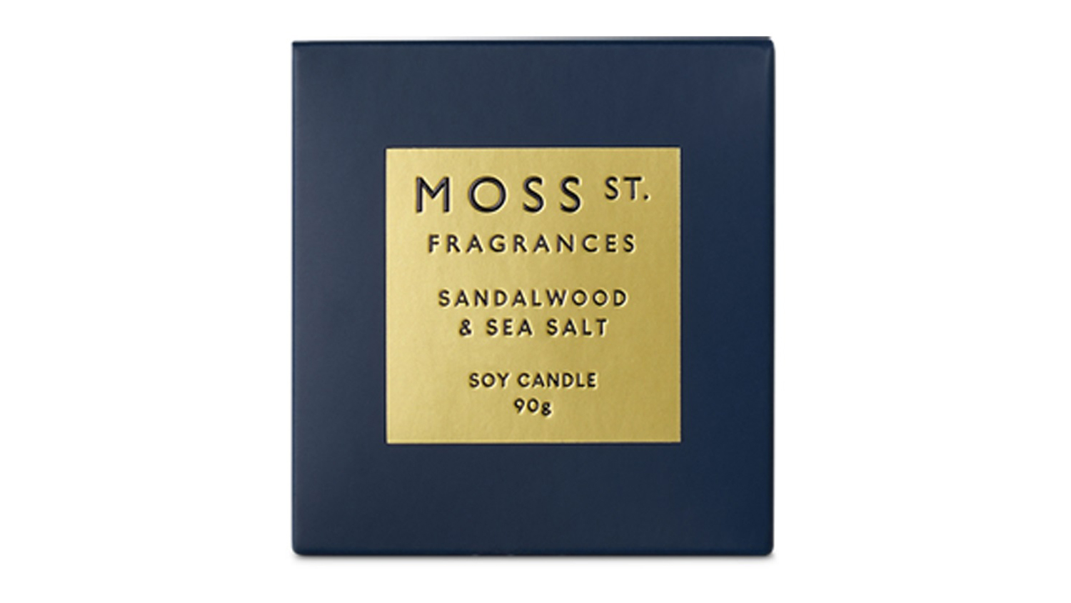 Retail box of the Moss St. 90g Scented Soy Candle