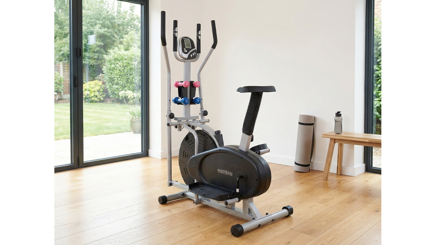 PROTRAIN Elliptical Trainer with Saddle, Dumbbells