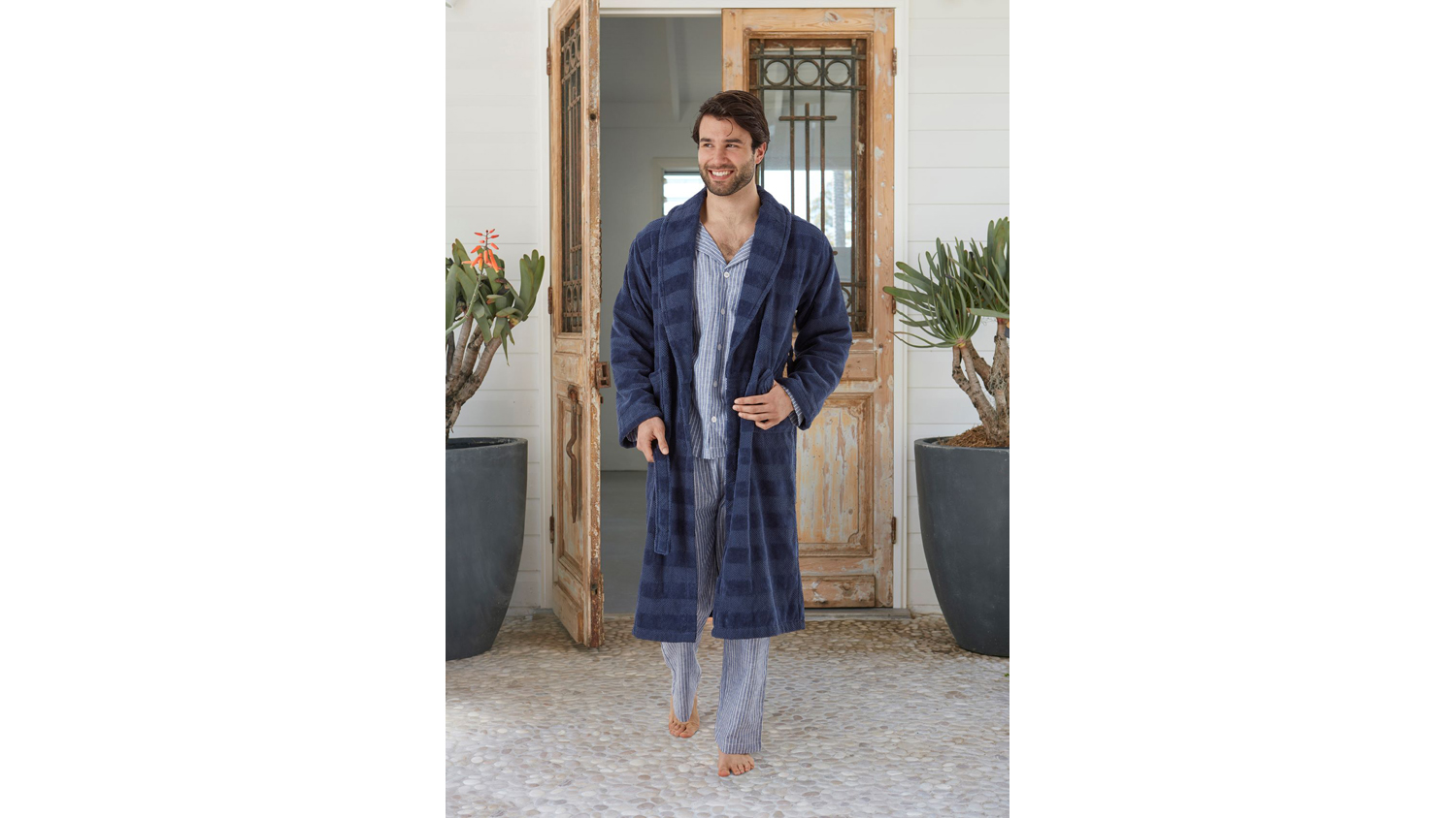 Baksana Aiden Bath Robe - Navy Blue, Small/Medium