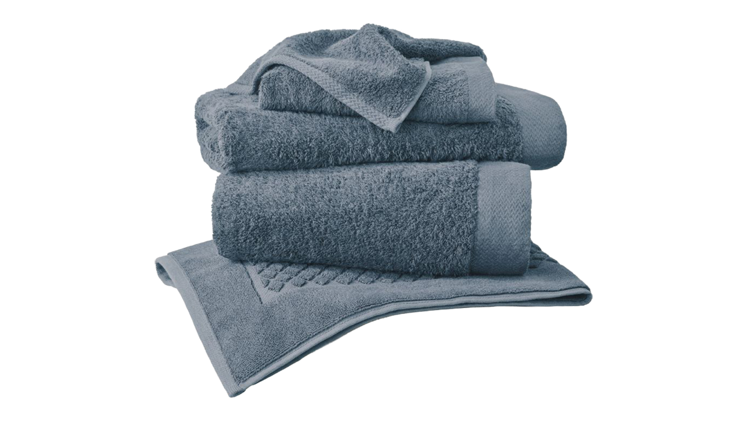 Baksana Bamboo Fabric Bathmat stacked neatly in blue stone finish