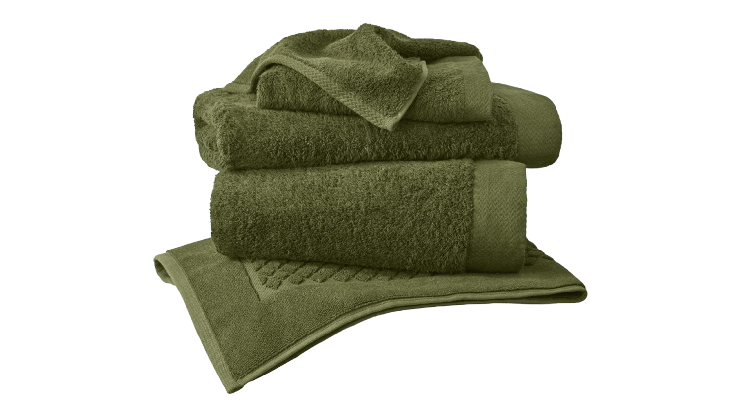Baksana Bamboo Fabric Bathmat stacked neatly in moss finish