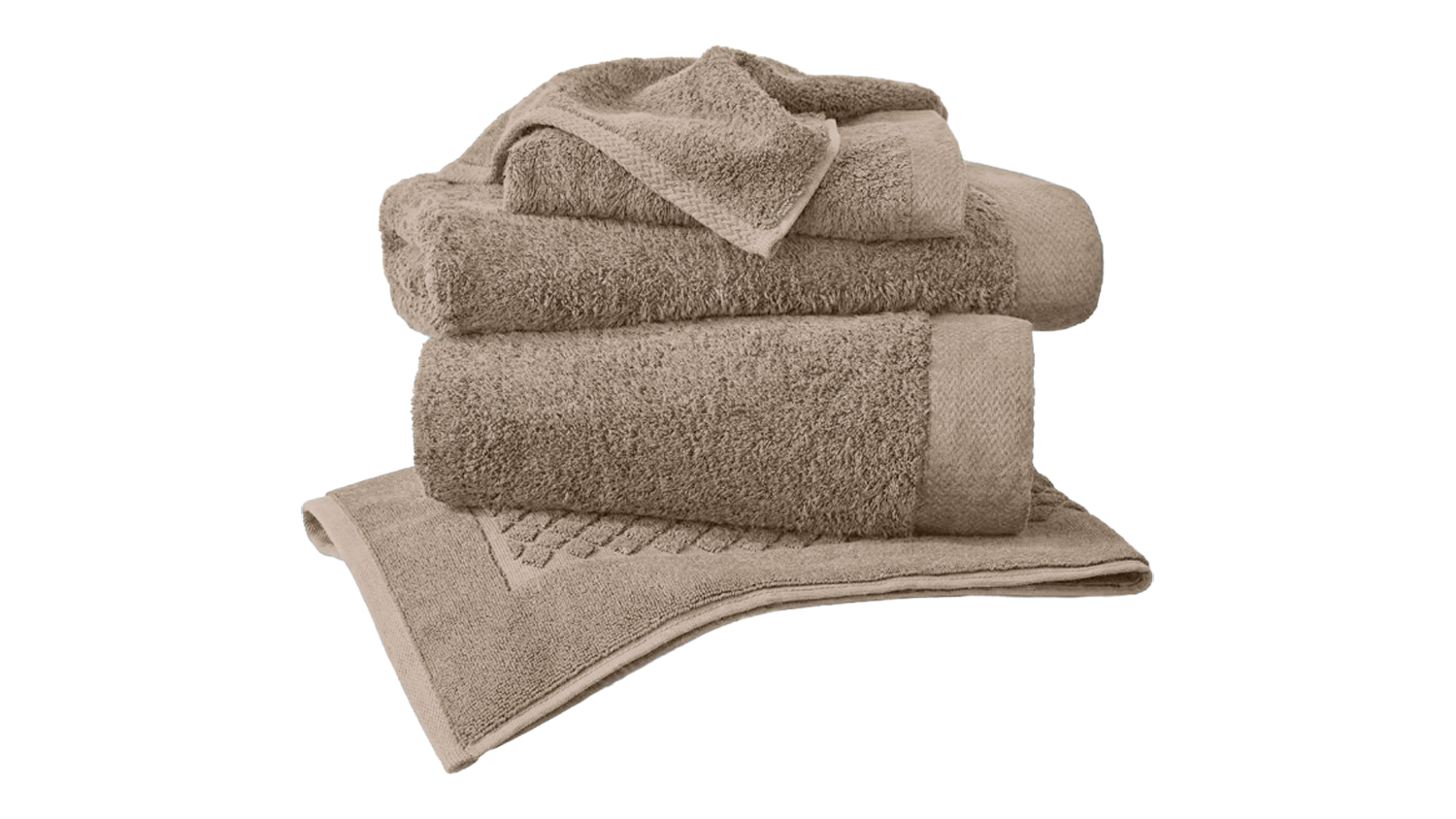 Baksana Bamboo Fabric Towel Pair stacked neatly in taupe finish
