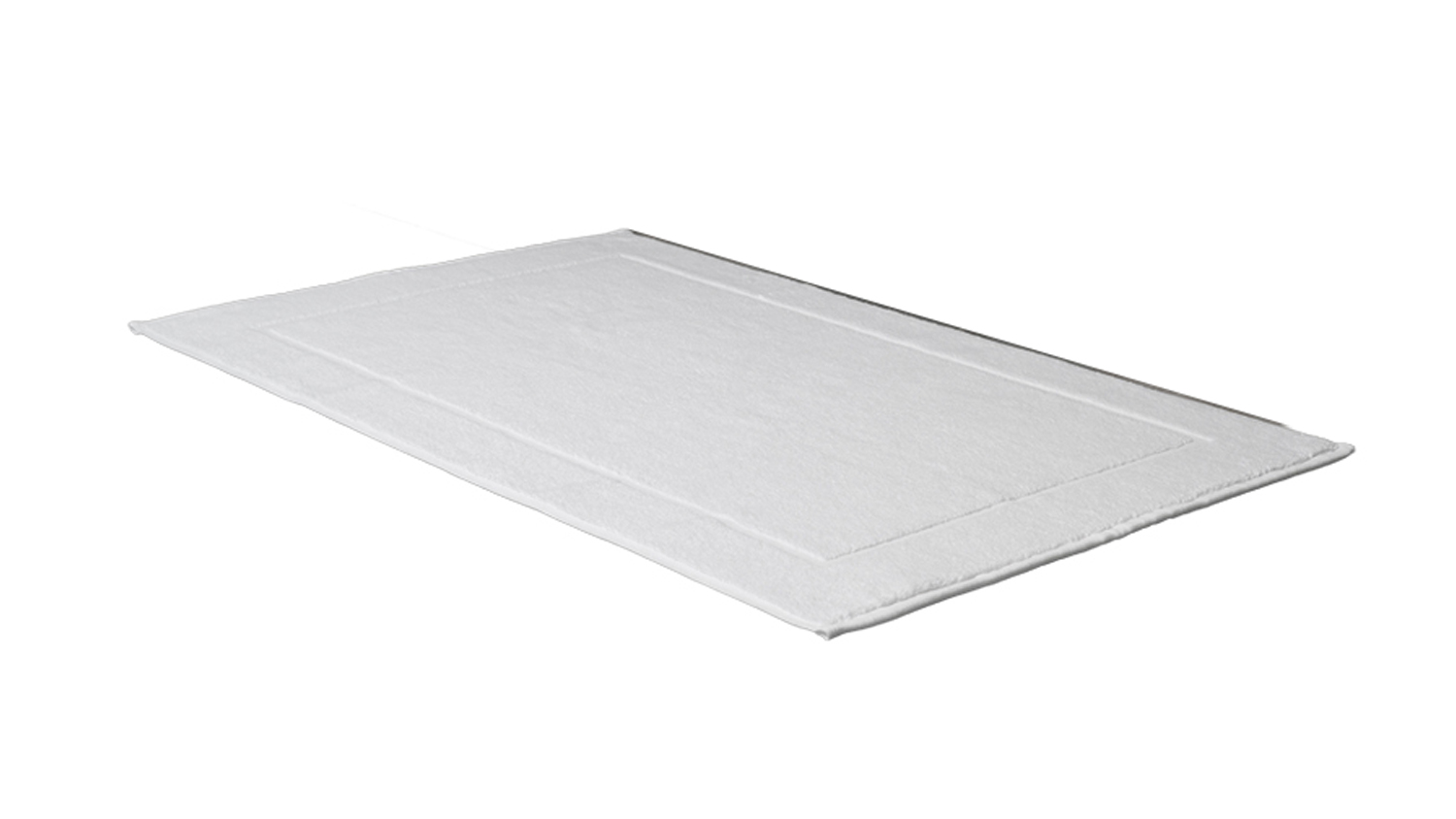 Angled view of an Arctic Baksana Bursa Turkish-style bath mat featuring a raised border design