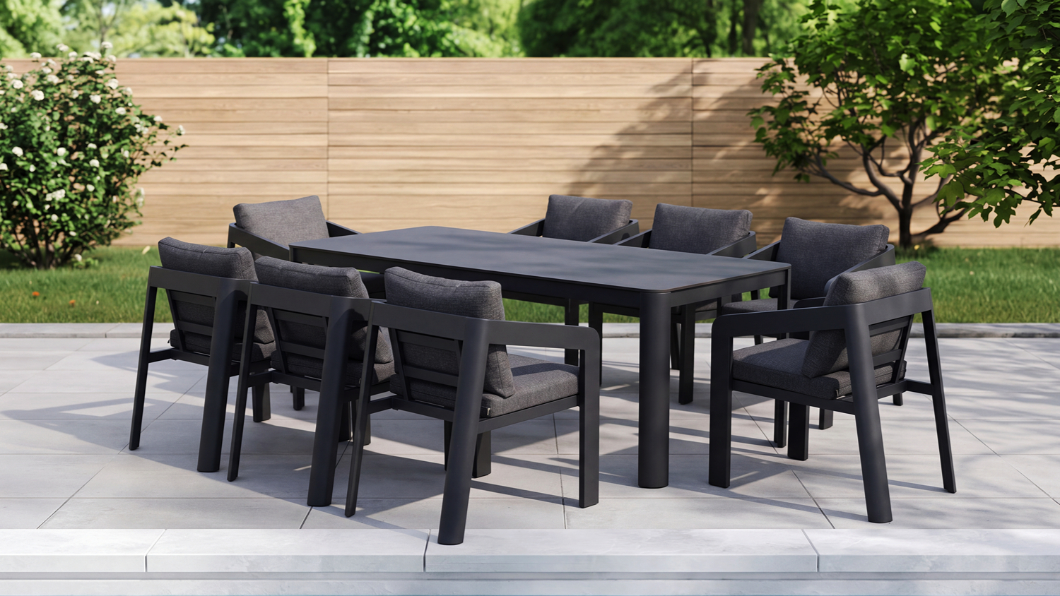 Outdoor scene featuring the Mustang 9 Piece Dining Suite