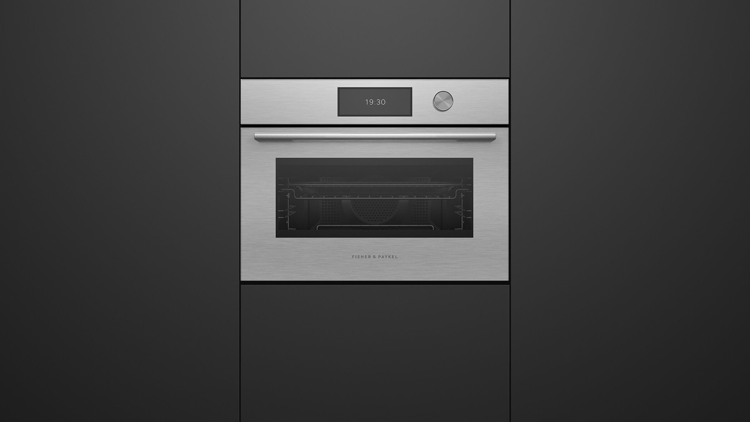 Fisher & Paykel Series 9 60cm Built-In Smart Compact Combi-Microwave Oven - Brushed Silver Glass (OM60NCUDX5/Contemporary)