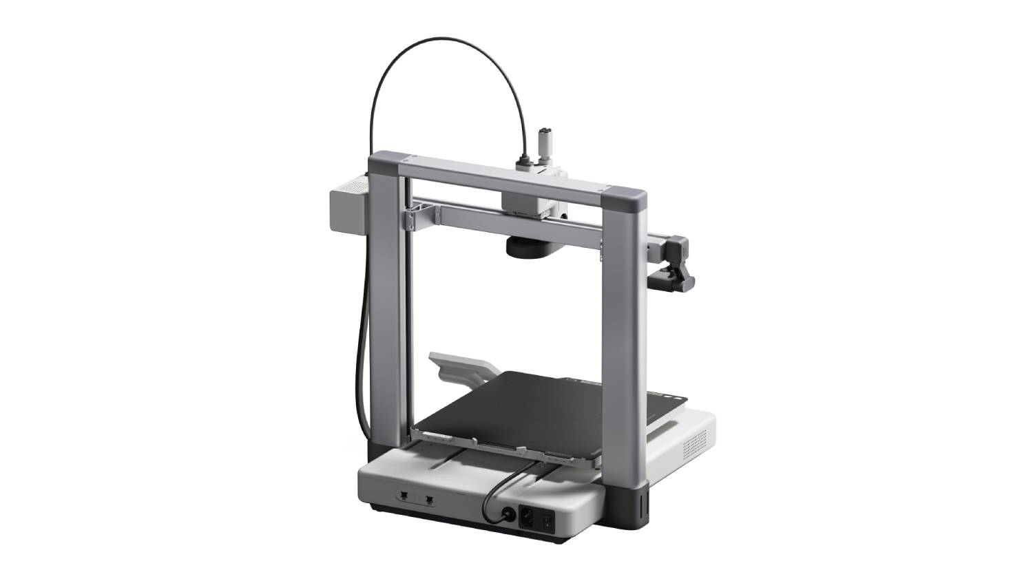 Front view of the Bambu Lab A1 Combo 3D printer in silver with AMS Lite system attached, featuring a 256mm build volume