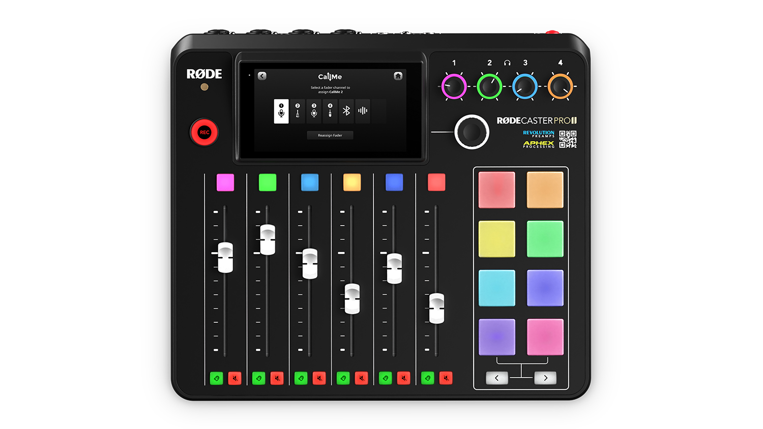 A RODE RØDECaster Pro II Integrated Audio Production Studio in a sleek black colour