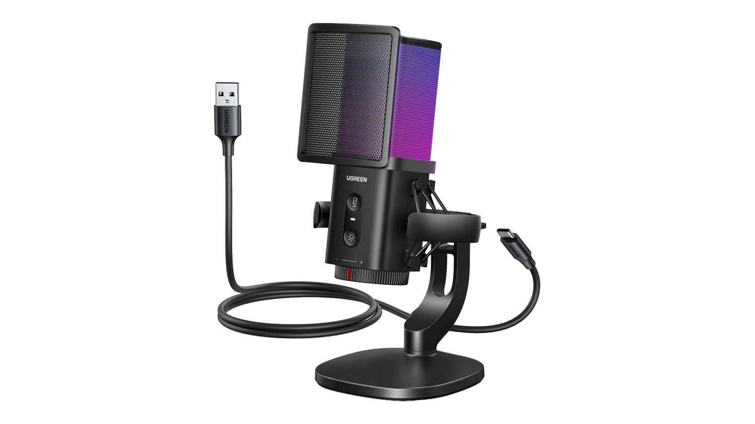 UGREEN USB Desktop Condenser Microphone with RGB Lighting, Pop Filter