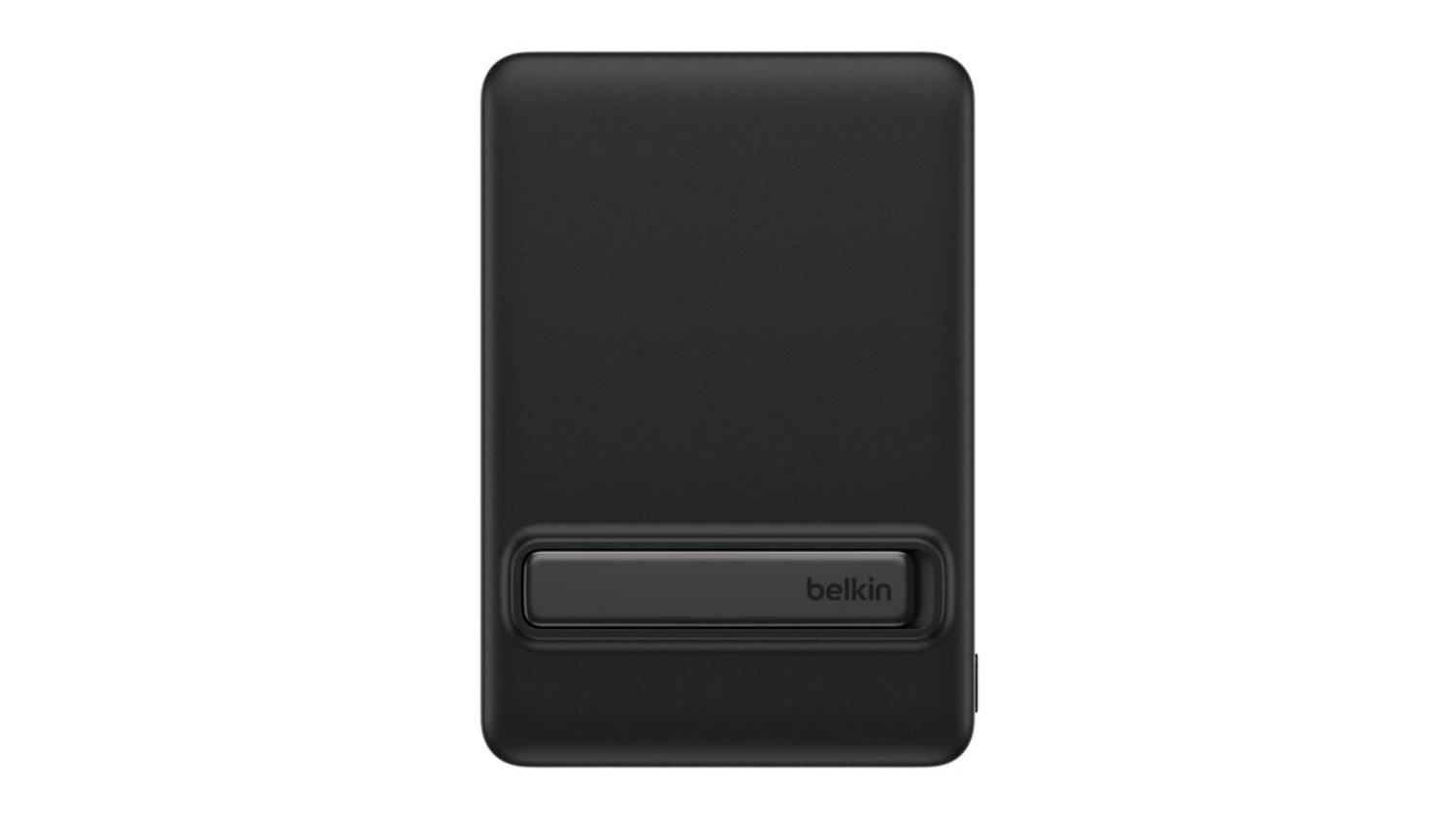 Front view of the Belkin BoostCharge Slim 5000mAh Magnetic Power Bank in black