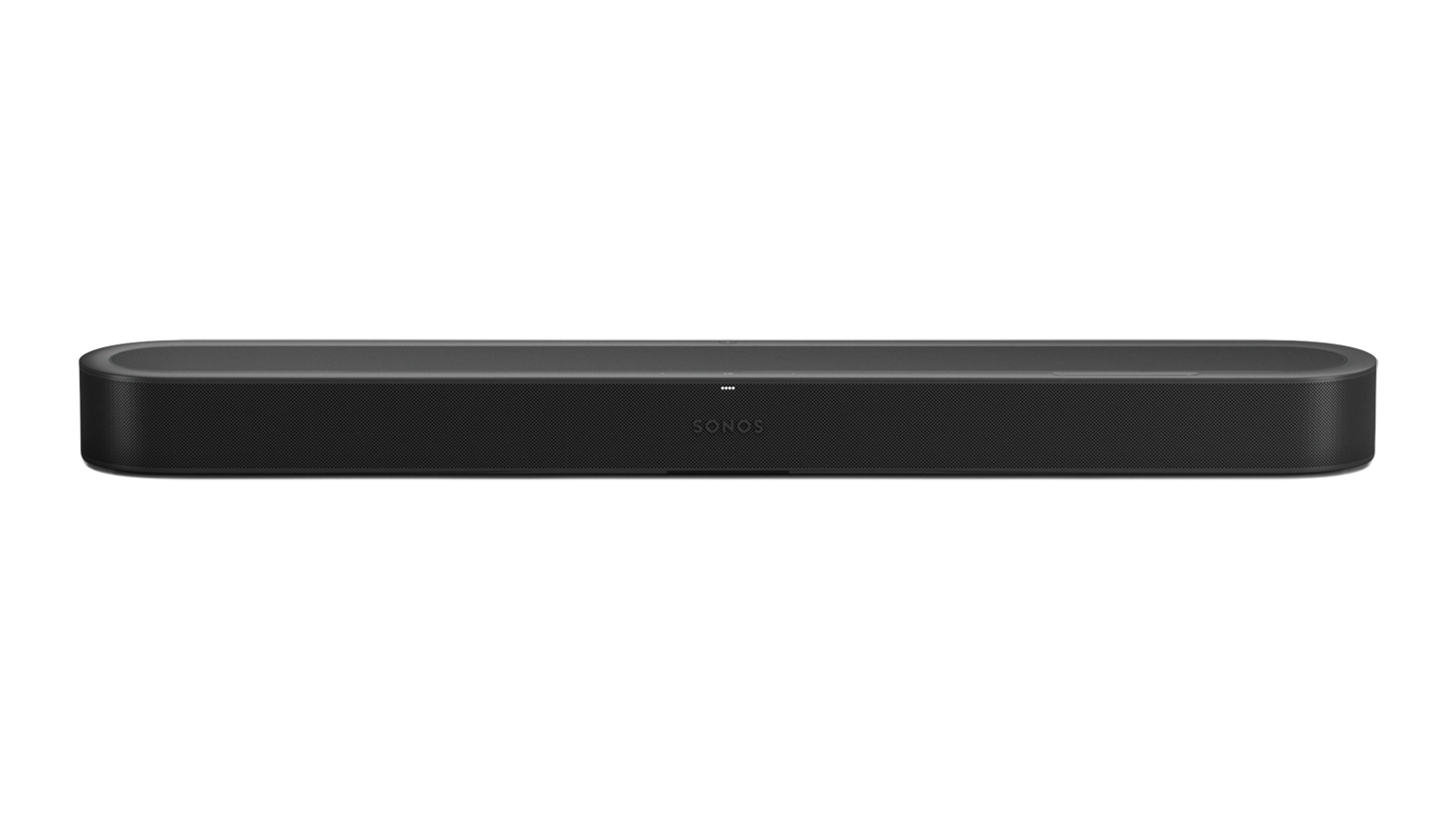 Angled front view of the black Sonos Beam Ultra soundbar, emphasising its minimalist design