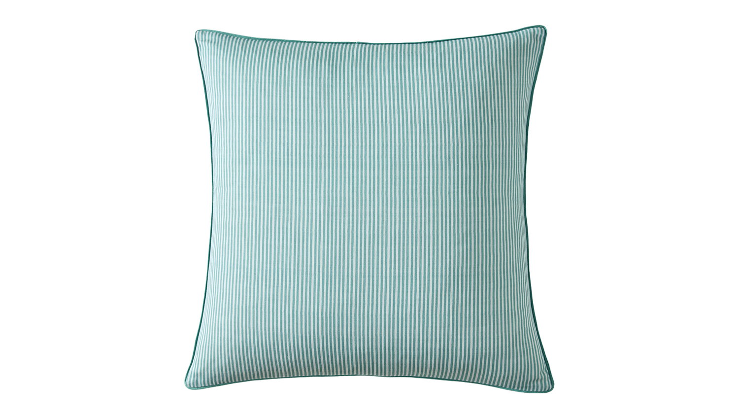 Teal and white pinstripe pillowcase with piped edging