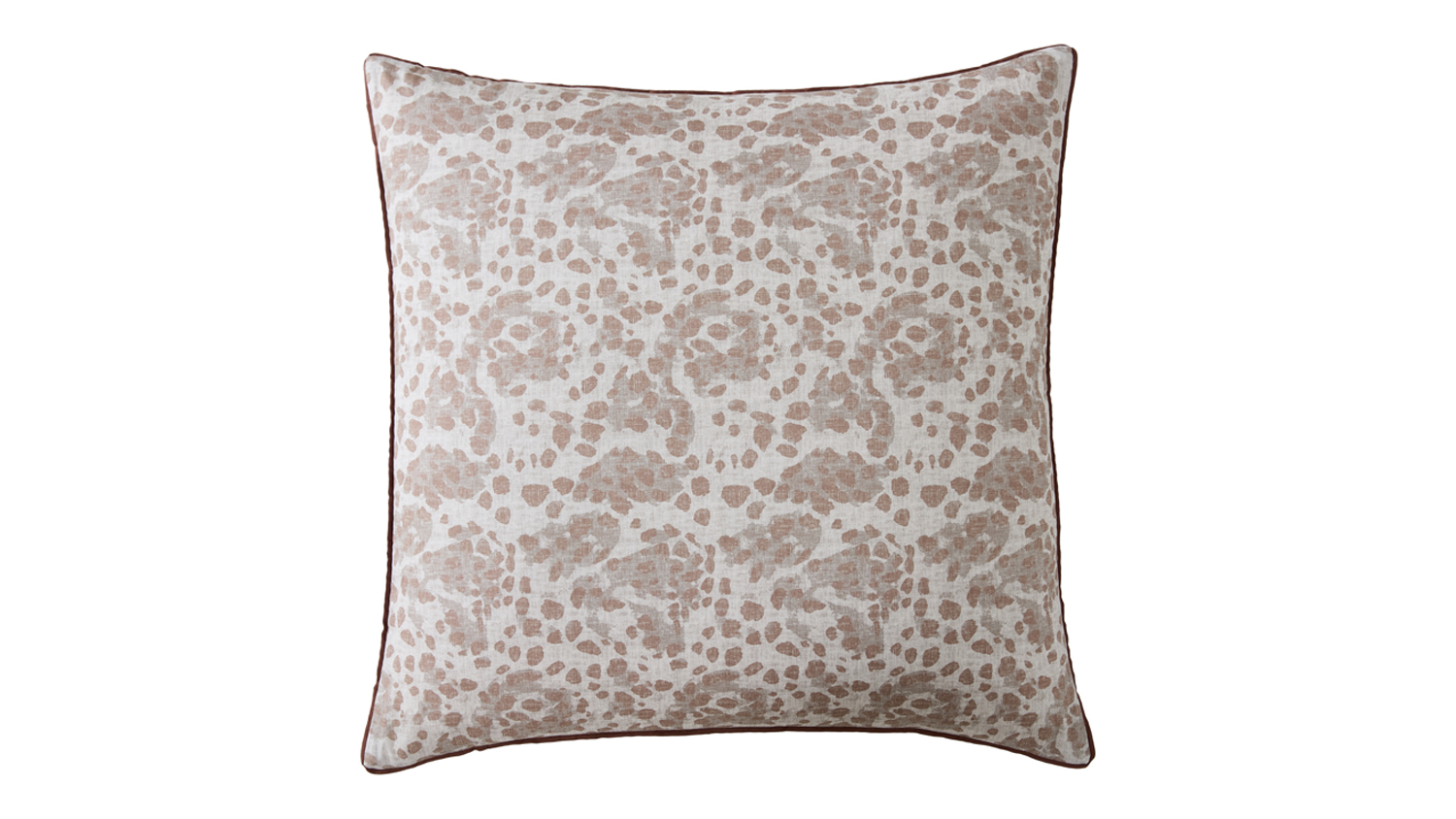 Beige animal print pillow sham with brown piped edging