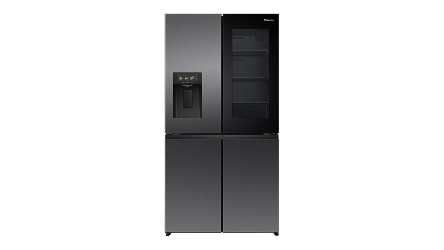 A full view of the Hisense PureView Quad Door Fridge Freezer with Water Dispenser