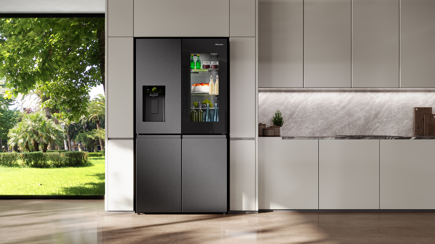 Hisense PureView Series 615L Quad Door Fridge Freezer with Water Dispenser - Black (HRCD615TBWV)