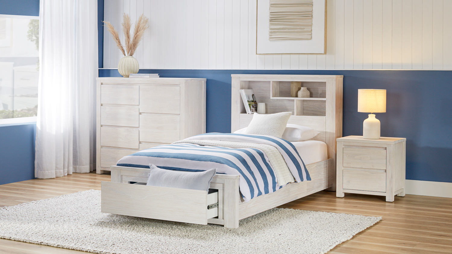 Palm Beach King Single Bed Frame with 1 Drawer Base
