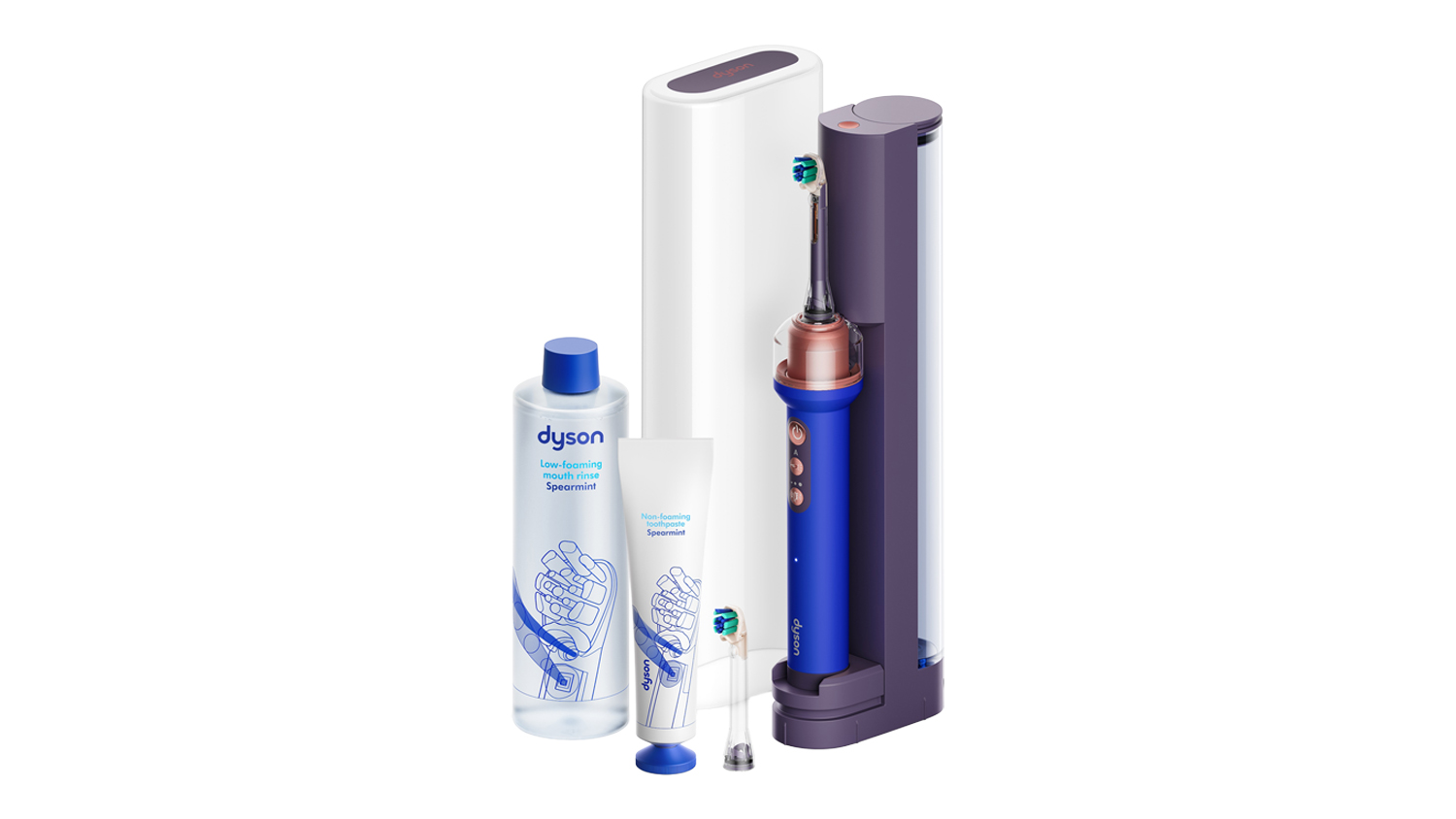 Image of the Dyson CameraJet Electric Toothbrush in Ceramic Ultra Blue with Flosser & Starter Kit