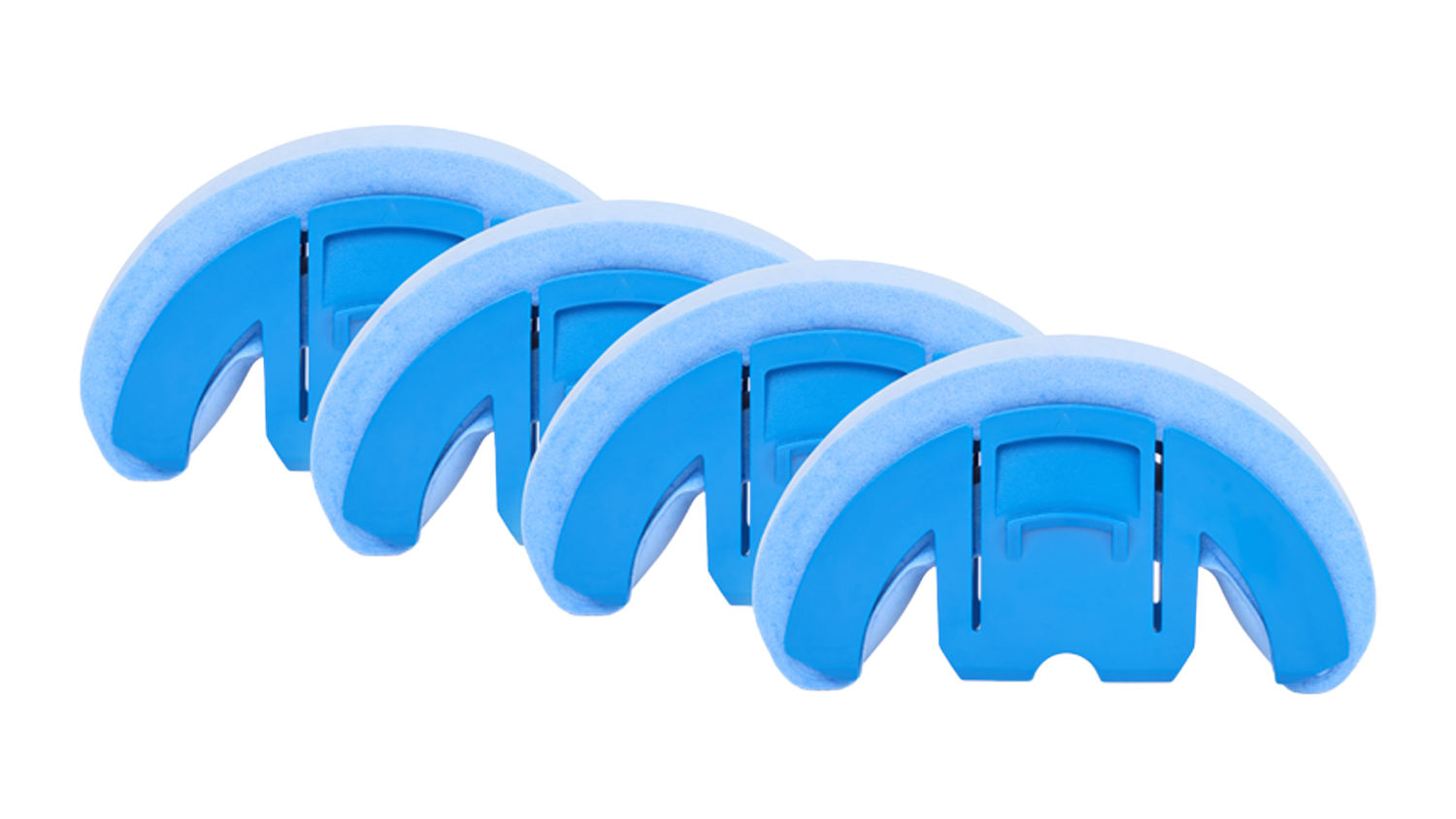 Blue Ecovacs Climbing Ring Assembly for ULTRAMARINE P1 Robotic Pool Cleaner with foam edges, angled front view, 4-piece replacement pack