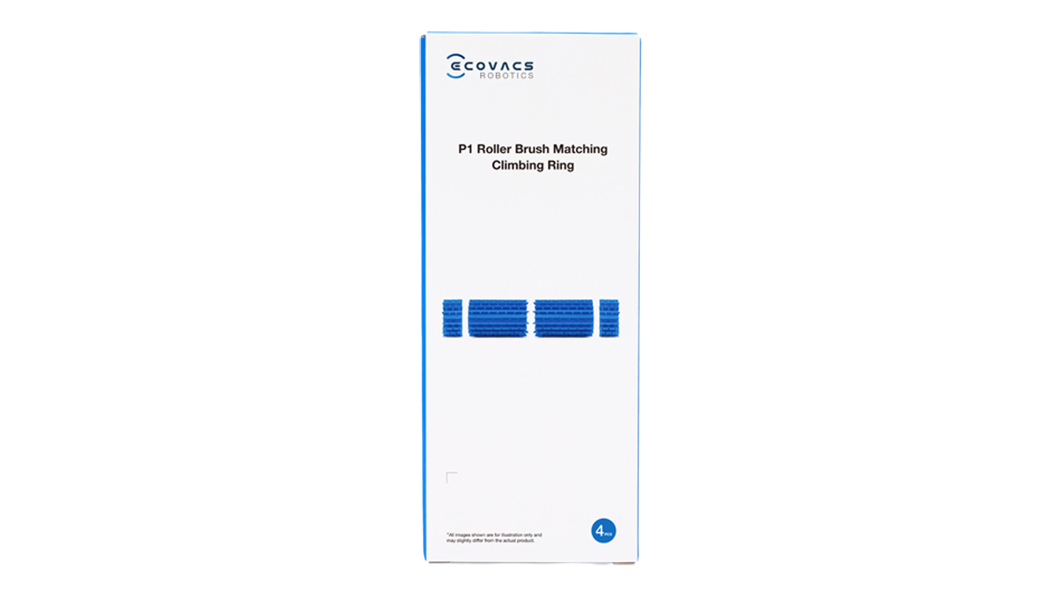 Ecovacs P1 Roller Brush Matching Climbing Ring retail box, front view, white packaging with blue accents