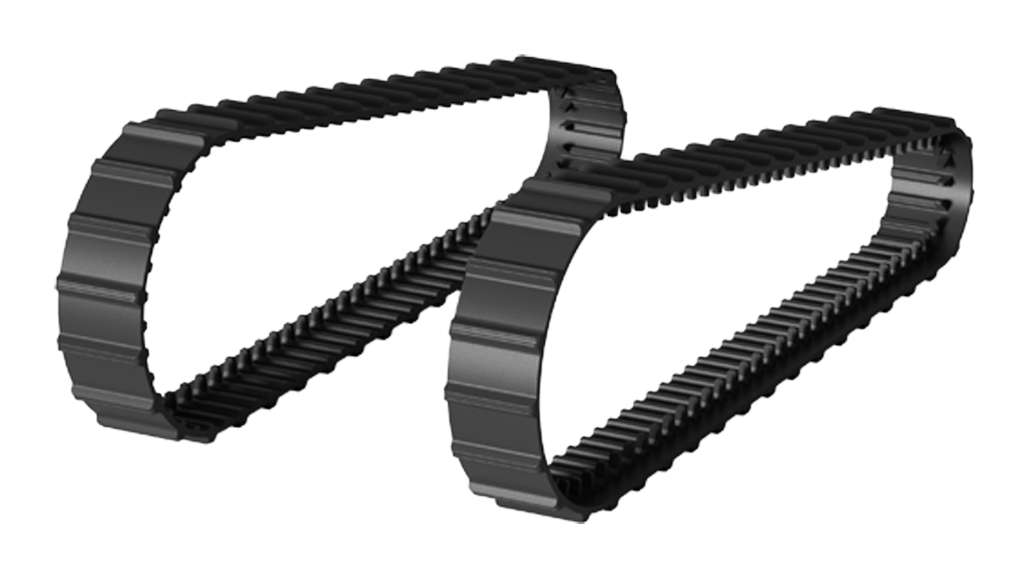 Angled view of Black Ecovacs Track Set for ULTRAMARINE P1 Robotic Pool Cleaner with textured rubber tread, replacement tracks 2-pack