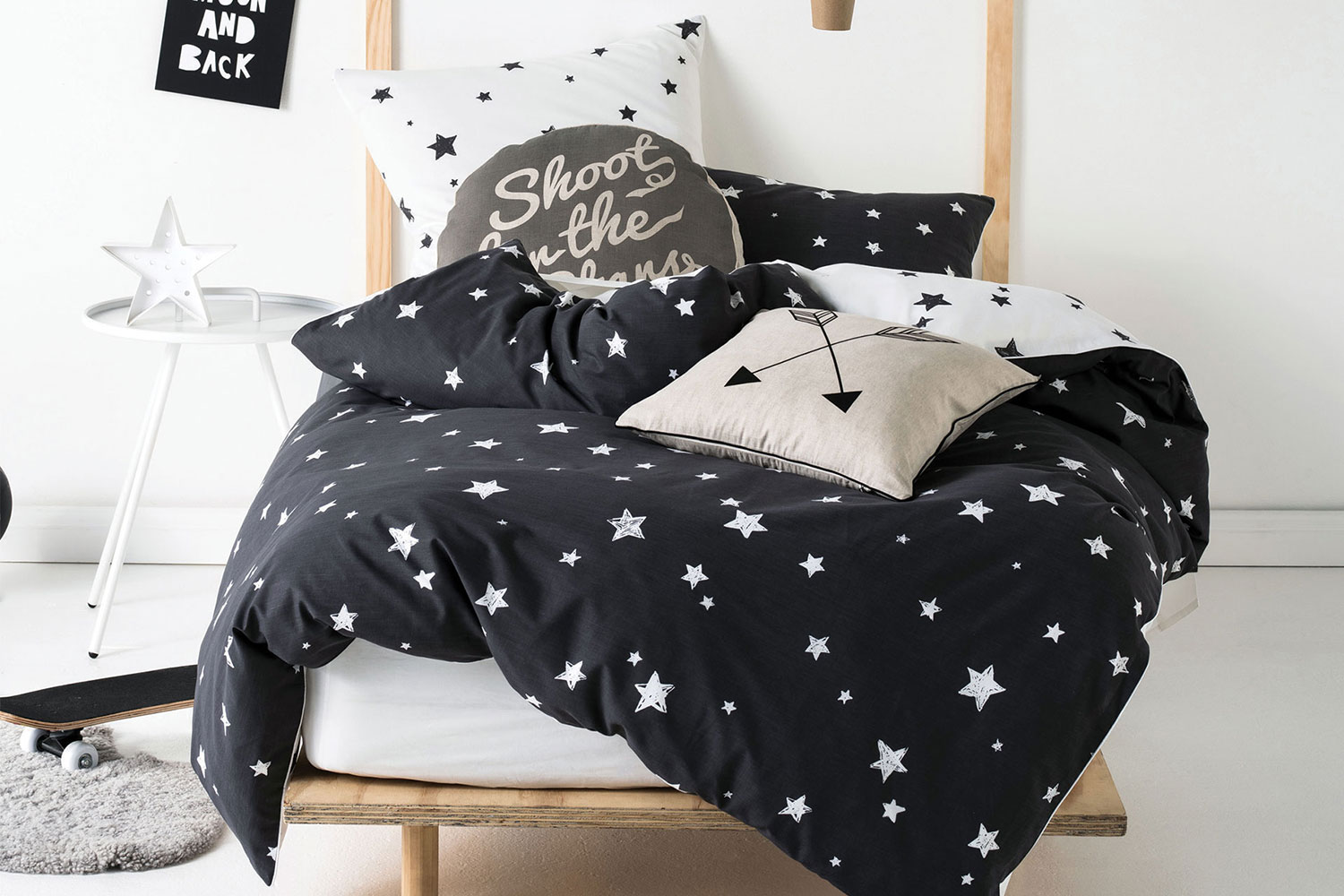 Stargazer Charcoal Quilted Duvet Cover Set by Squiggles