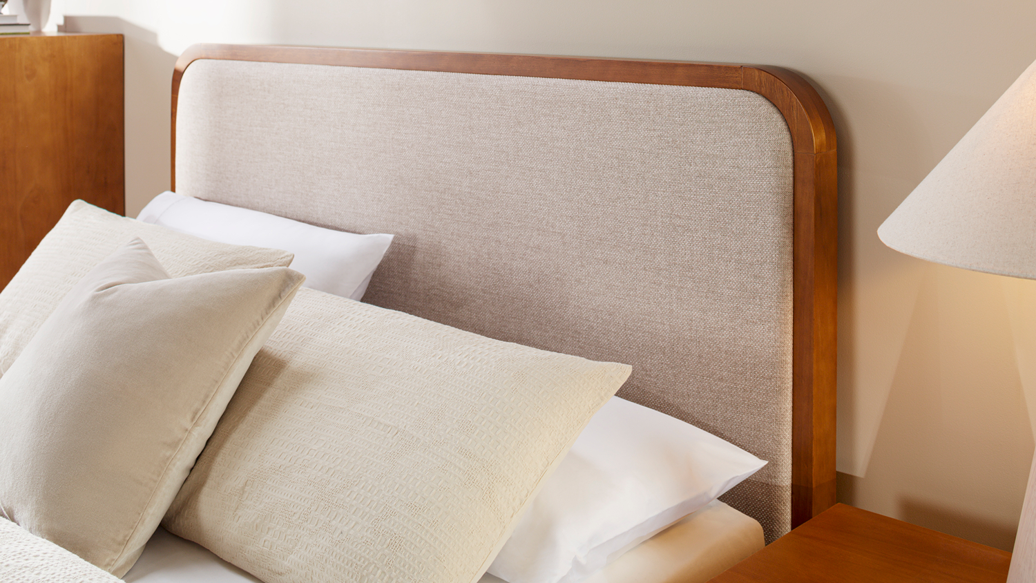 Modern bedroom featuring Harper Queen Upholstered Headboard