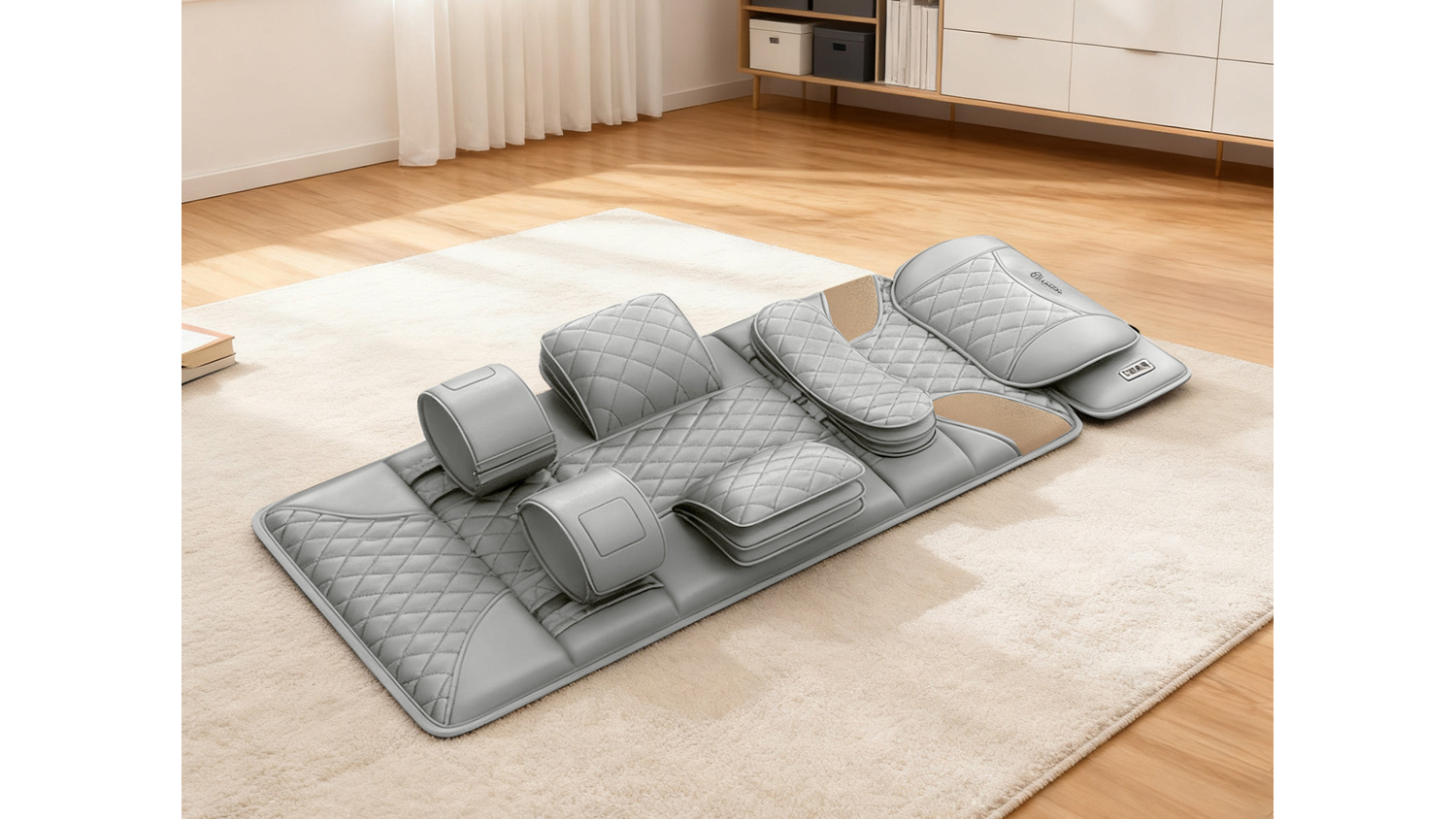 Novello Full-Body Massage Mat with Calf Band, Air Press - Light Grey