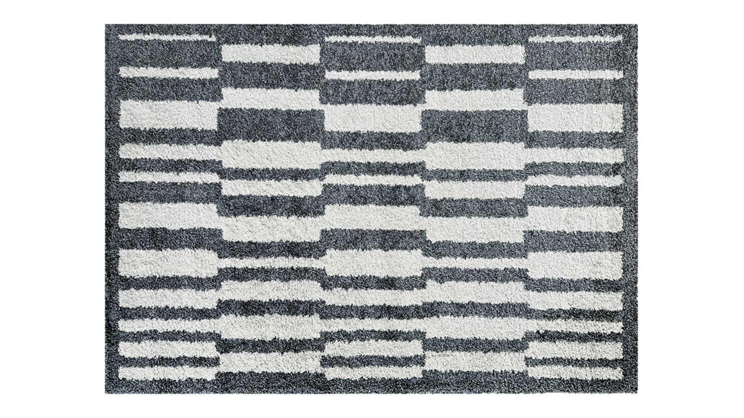 Beaumont Block Rug in charcoal with horizontal and vertical block shapes in grey and ivory tones