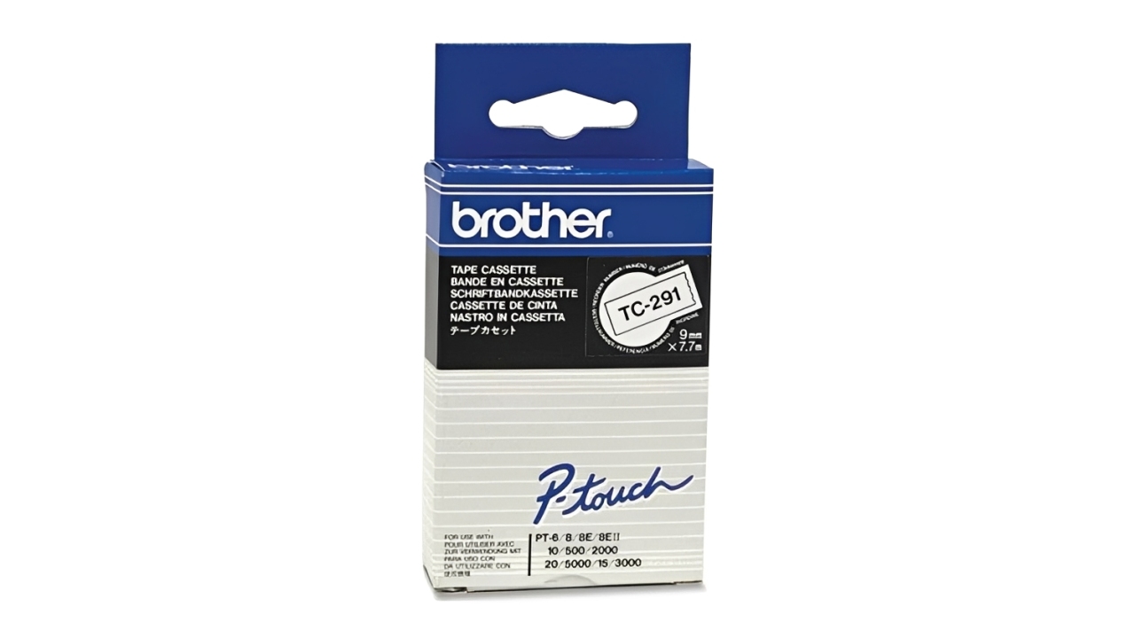 Brother TC291 Black on White Labelling Tape - 9mm x 8m