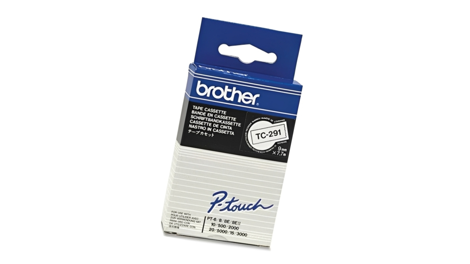 Brother TC291 Black on White Labelling Tape - 9mm x 8m