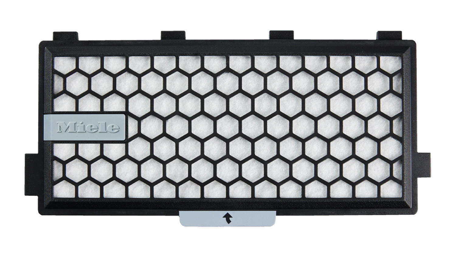 Front view of the Miele Active AirClean 50 filter with black honeycomb frame and white filter media