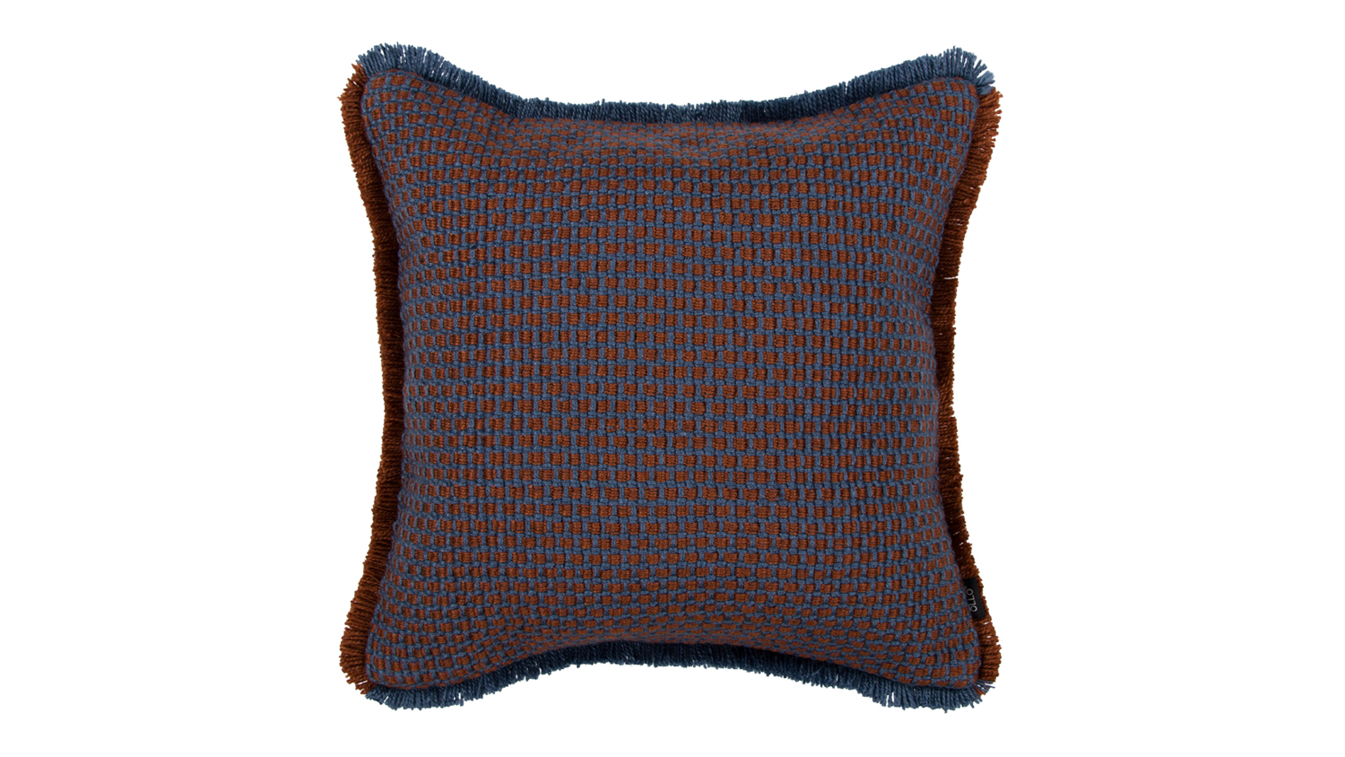 Taylor Outdoor Cushion 50x50cm in Navy/Terracotta with woven texture and fringed edges