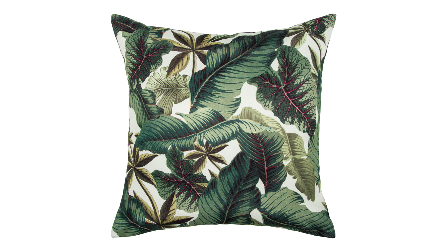 Toledo Outdoor Cushion 50x50cm featuring a lush green tropical leaf print