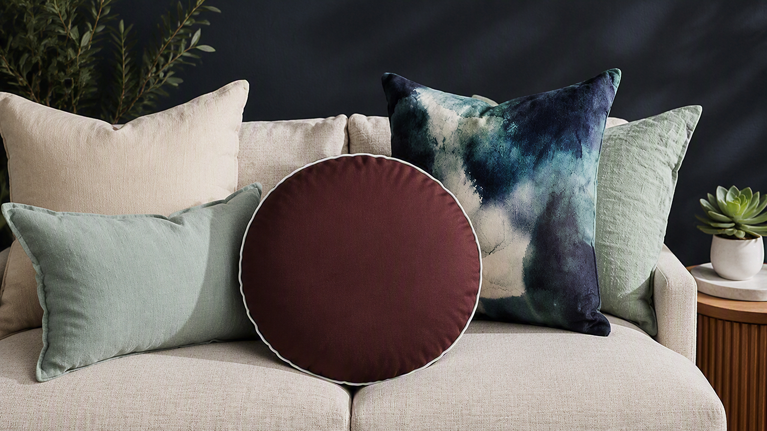 Palma Round Outdoor Cushion 50cm - Walnut/White