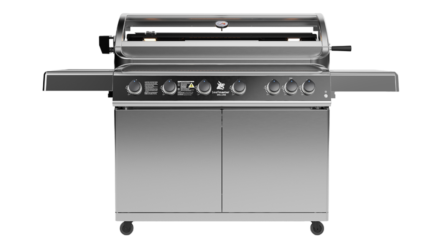 A view of the Beefmaster Deluxe 6-Burner Gas BBQ in silver