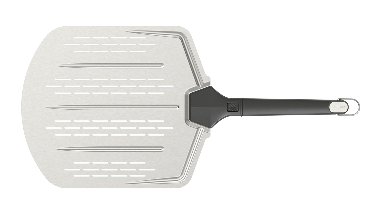 Top view of Everdure pizza peel highlighting ventilation slots