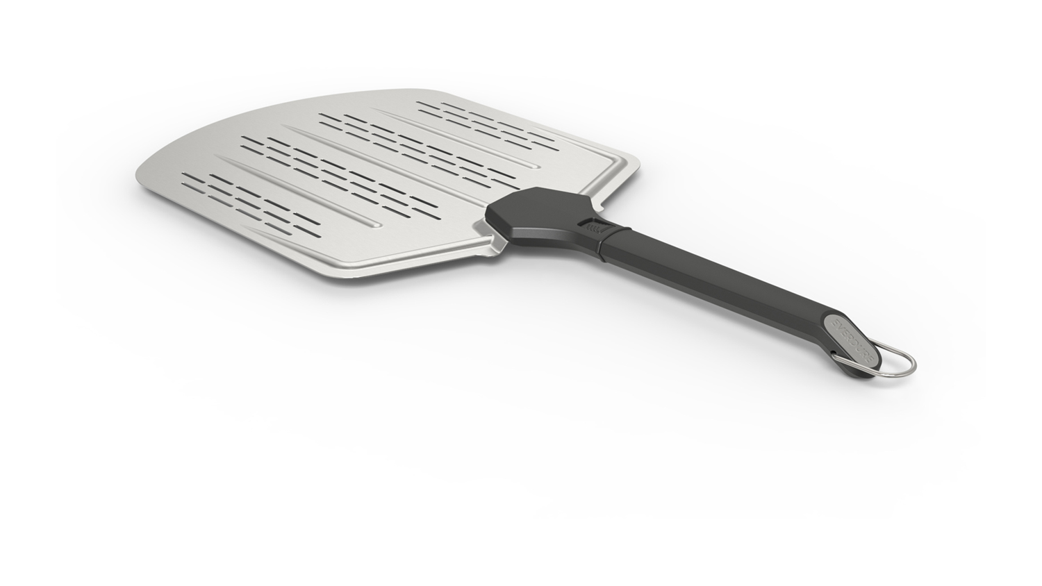 Angled view of Everdure pizza peel showing an ergonomic handle design