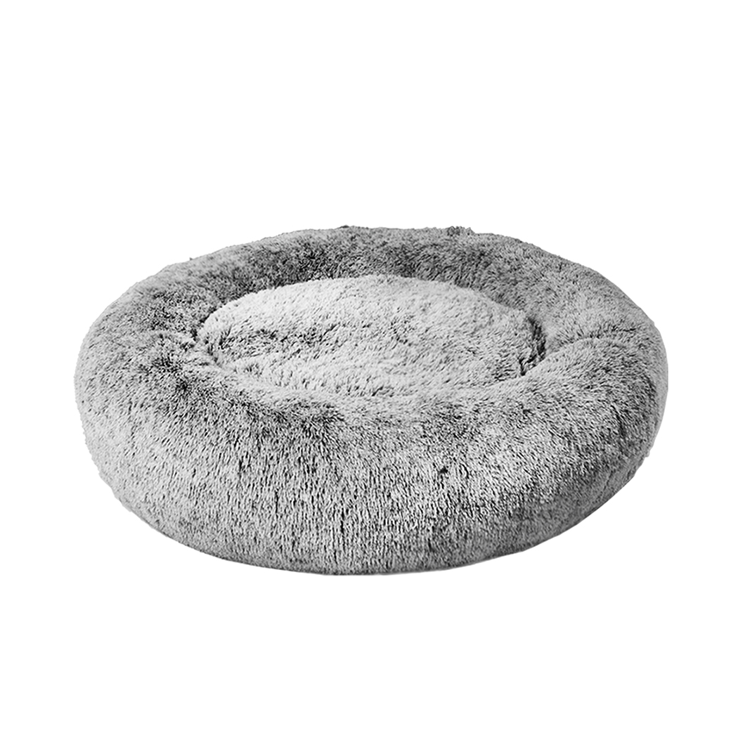 Front angle view of charcoal grey PaWz Fluffy Pet Bed with a raised cushioned rim