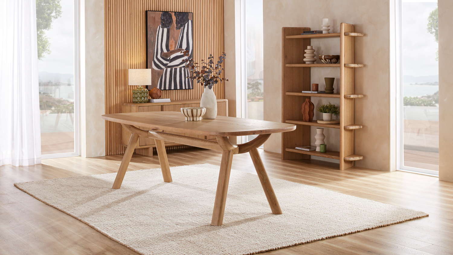 Oxford 1900mm Solid Oak Dining Table with splayed legs and rounded edges