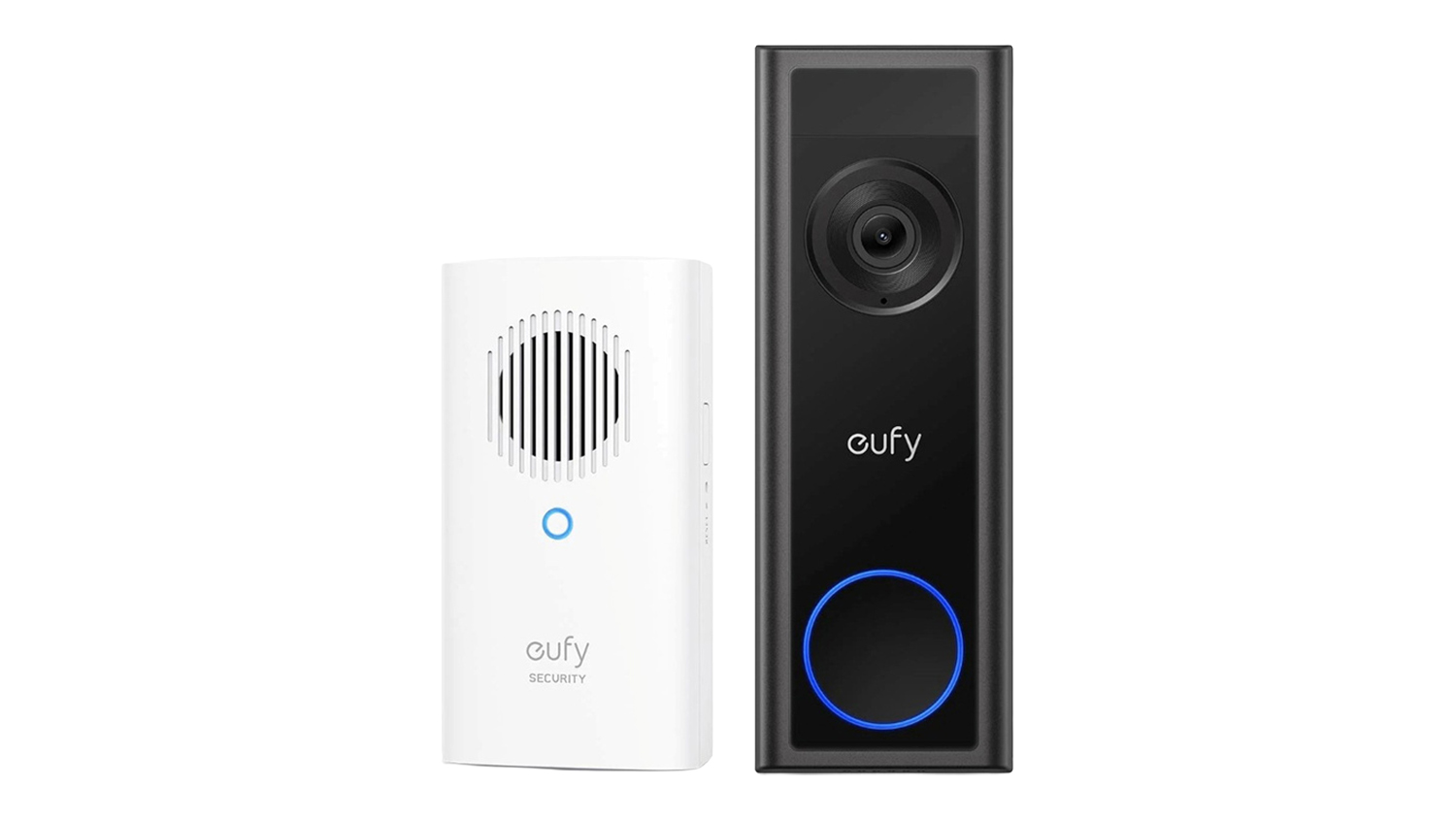 Eufy C31 2K video doorbell displayed alongside the included indoor chime unit