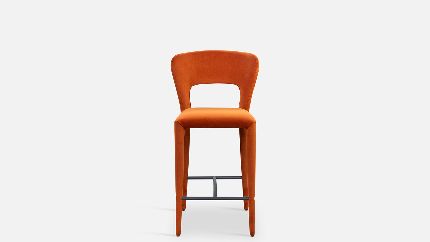 Front view of the Pitcher Fabric Barstool in copper upholstery, featuring a padded seat and curved low backrest