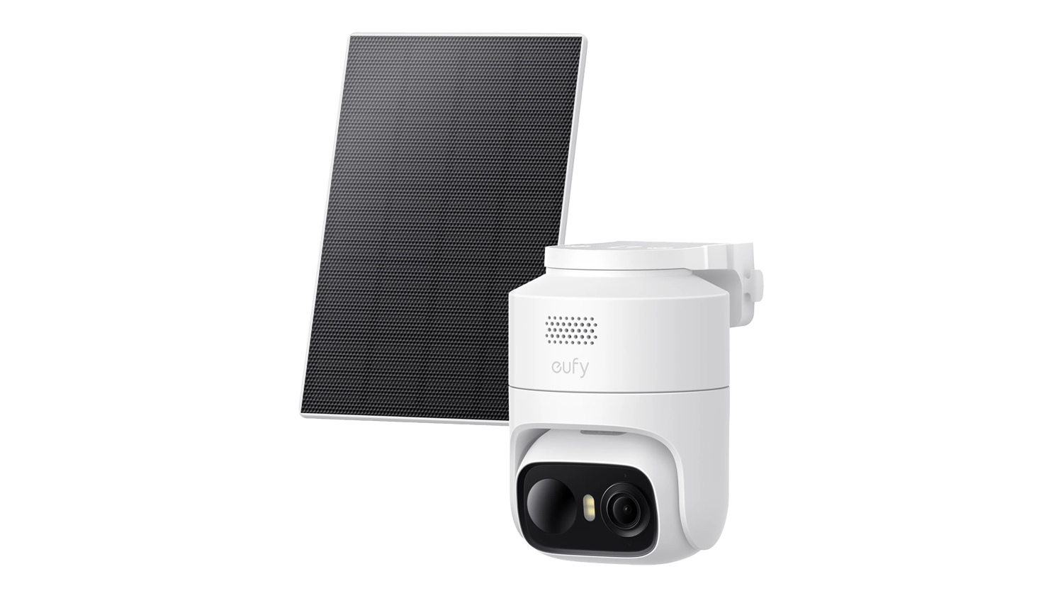 EufyCam C37 outdoor wireless security camera with matching solar panels and HomeBase unit