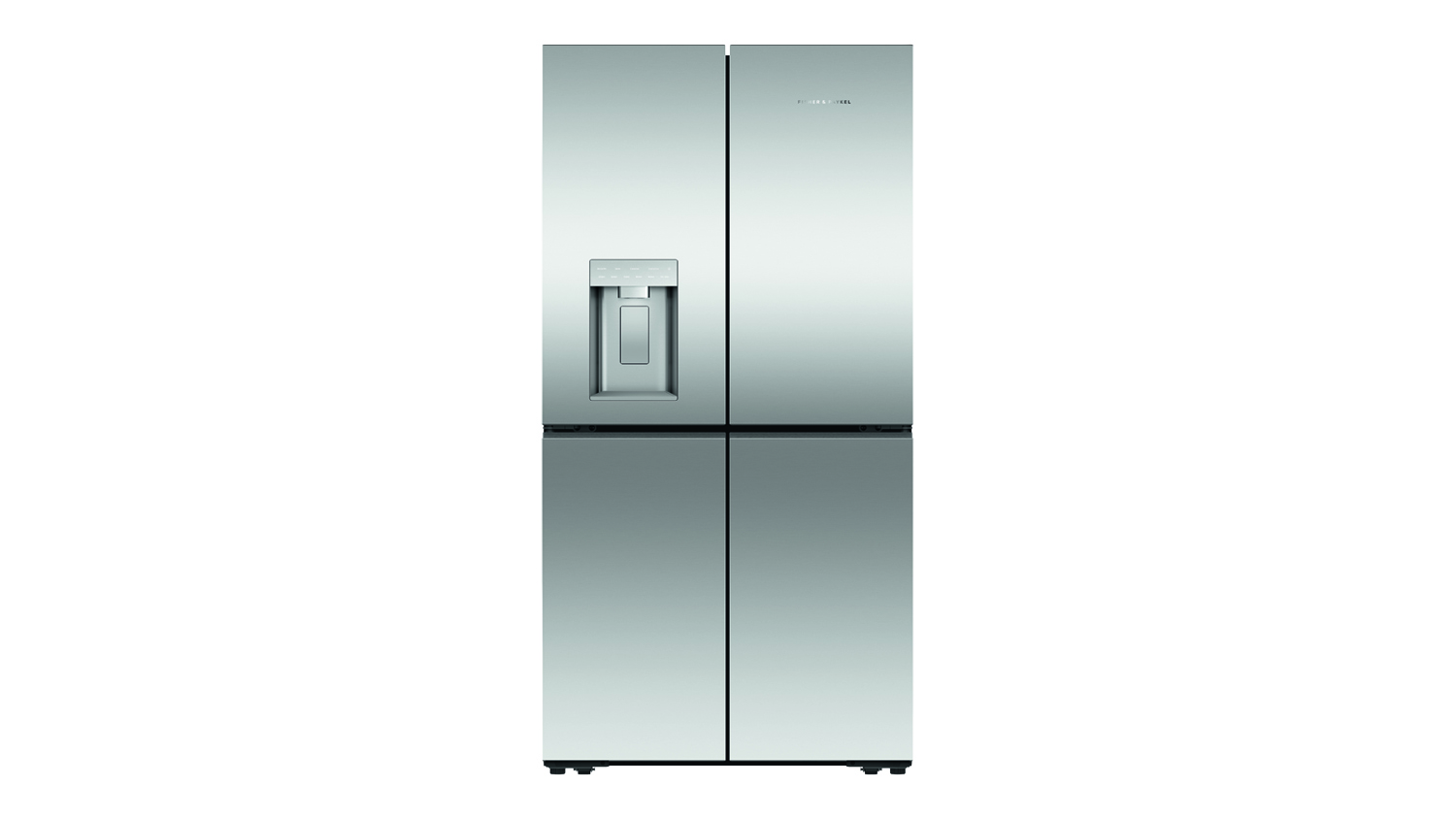 Stainless steel Fisher & Paykel quad door fridge freezer with a door water dispenser