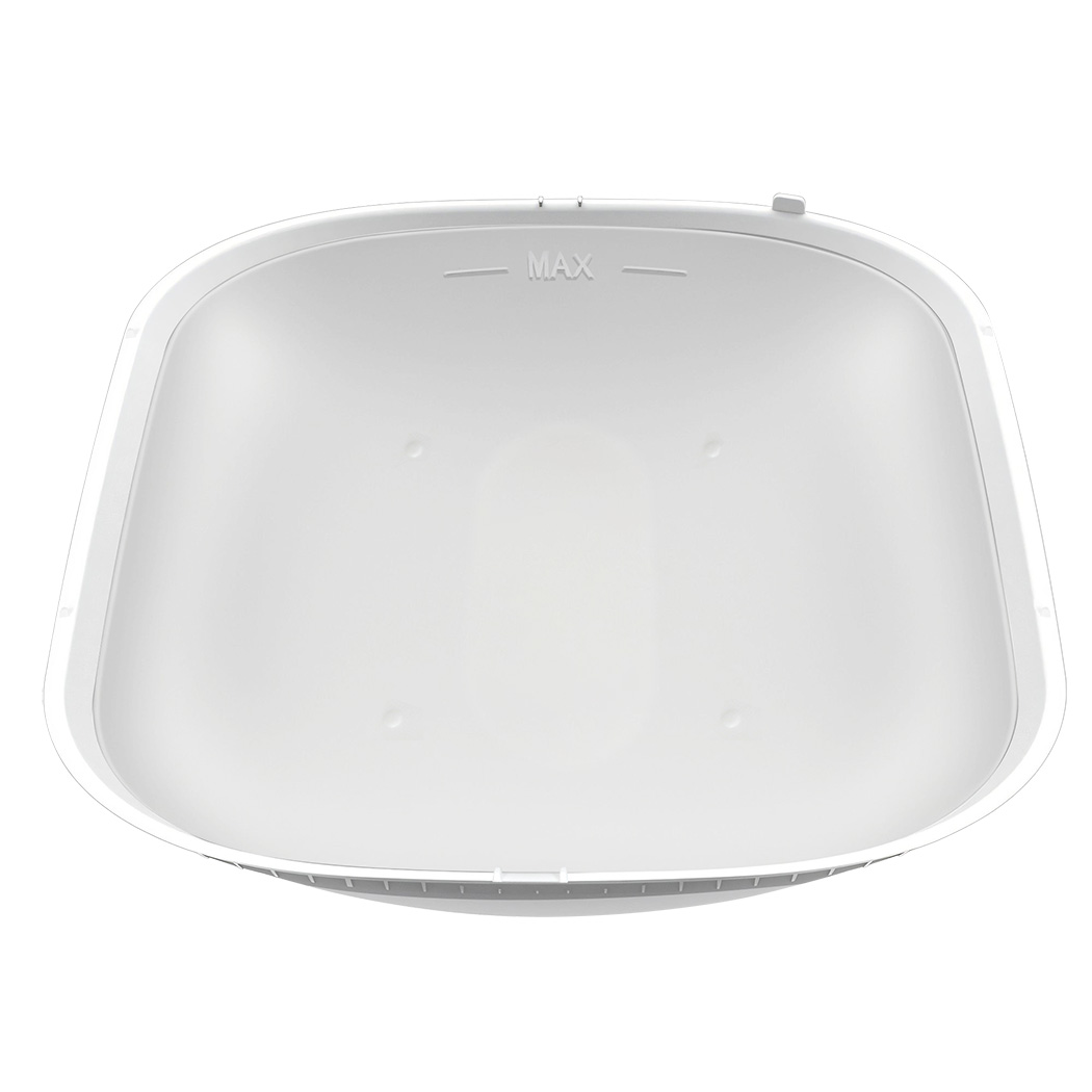 Top view of white PaWz Litter Collection Mat for Automatic Cat Litter Boxes, square litter tray insert with rounded corners and raised rim