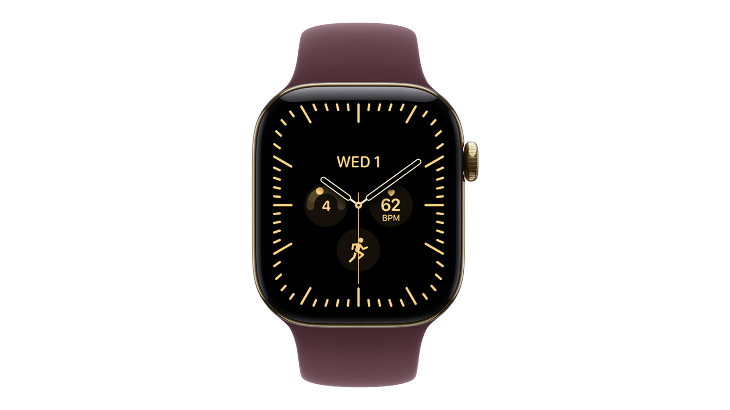 Apple Watch Series 12 - Radiant Gold Titanium Case with Burgundy Sport Band (42mm, GPS+Cellular, Bluetooth, Medium/Large Band)